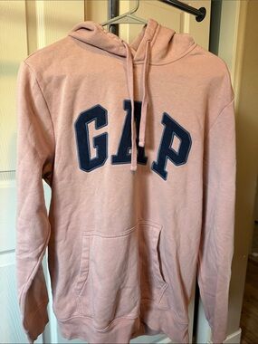 GAP Men's Crewneck Hoodie in Light Pink with Navy Logo